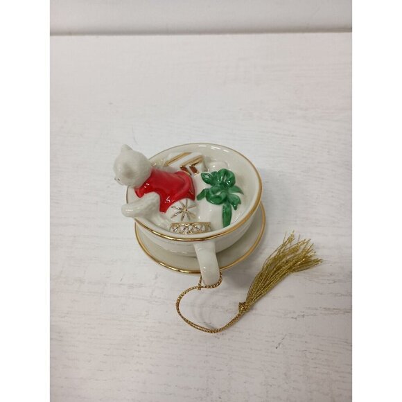 Vintage Mikasa Bear In Teacup Porcelain Christmas Tree Ornament Decoration - Picture 5 of 12